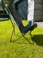 Zwarte lederen vlinderstoel, Huis en Inrichting, Stoelen, Ophalen, Gebruikt, Zwart, Leer