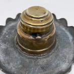antieke inktpot tin met messing en glas, Ophalen of Verzenden