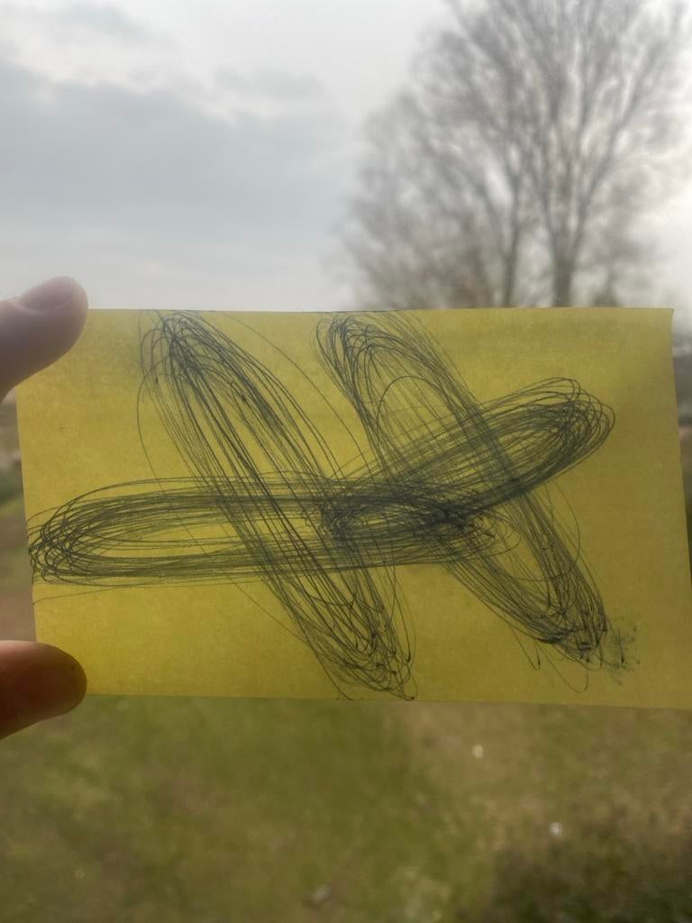 Abstracte tekening op geel papier, Antiek en Kunst, Ophalen