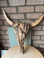 Houten dierenschedel met hoorns - Decoratie, Huis en Inrichting, Woonaccessoires | Wanddecoraties, Ophalen, Zo goed als nieuw