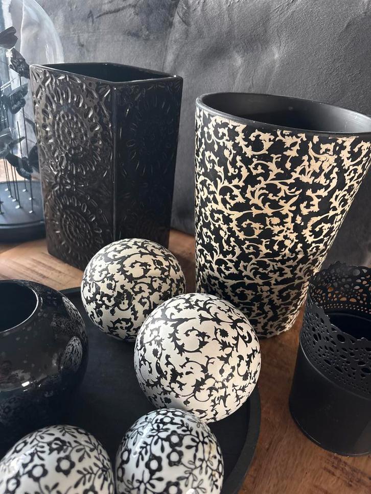 Zwart Wit Zilver Decoratie Set, Huis en Inrichting, Woonaccessoires | Kandelaars en Kaarsen, Zo goed als nieuw, Overige materialen