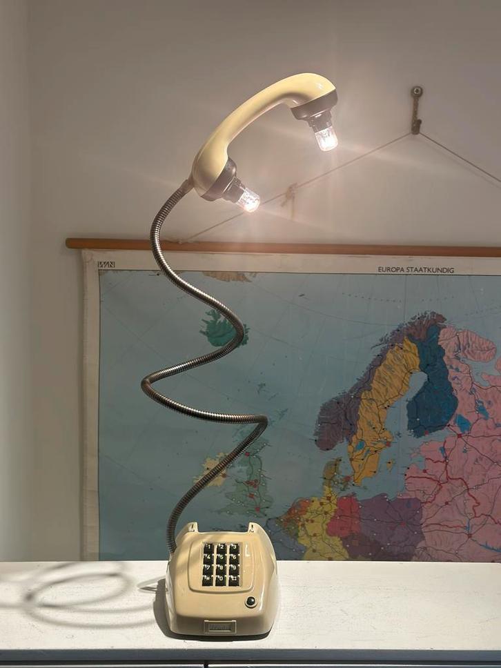Vintage Telefoonlamp met lange Buigarm, Huis en Inrichting, Lampen | Tafellampen, Gebruikt, 50 tot 75 cm, Metaal, Ophalen of Verzenden