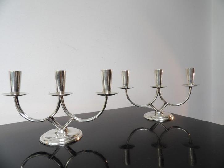 Art Deco Fifties Deense Kandelaars Berg, verzilverd, Antiek en Kunst, Antiek | Kandelaars, Zilver, Ophalen of Verzenden