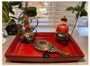 3 x Chinese items: Beeldje Man, Jade Kan, Handspiegel jade beschikbaar voor biedingen