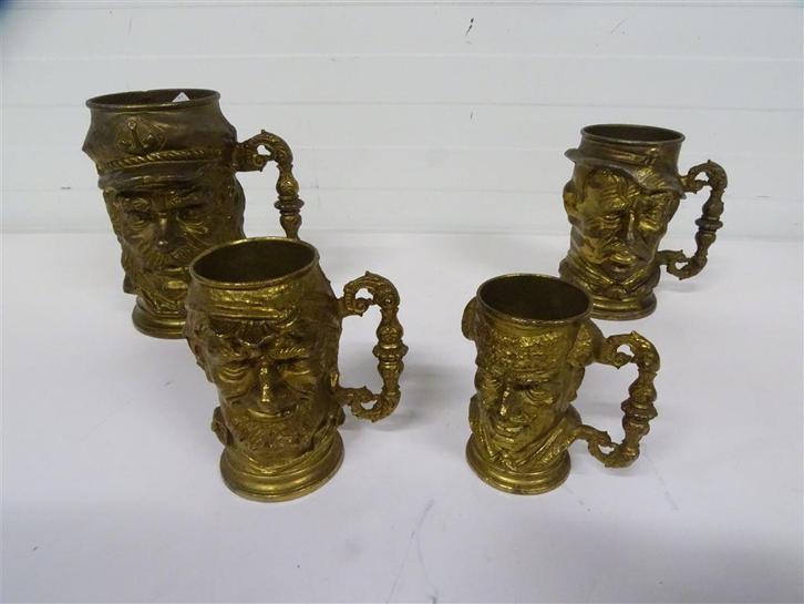 A6709. 4x Tinnen TobyJugs, Antiek en Kunst, Antiek | Tin, Ophalen of Verzenden