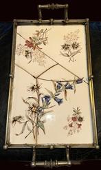 gentiaan porseleinen dienblad in een metalen montuur, Antiek en Kunst, Ophalen