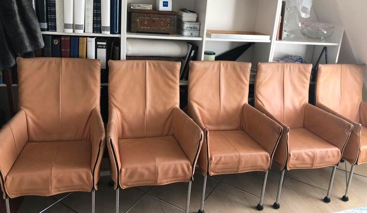 Chaplin leren eetkamerstoelen (Charly’s), Huis en Inrichting, Stoelen, Gebruikt, Vijf, Zes of meer stoelen, Leer, Bruin, Ophalen