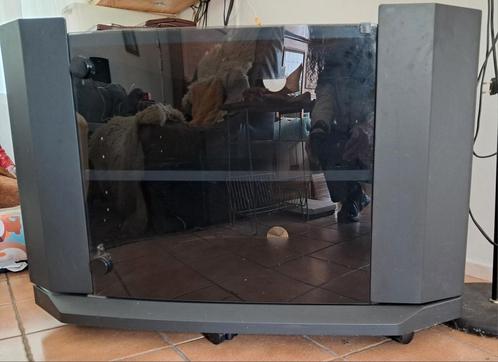 Net zwart TV-meubel op wieltjes met glazen deurtje, Huis en Inrichting, Kasten | Televisiemeubels, Zo goed als nieuw, Minder dan 100 cm