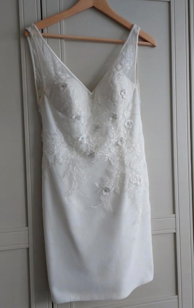 Ivoorkleurige korte bruidsjurk maat 40, Kleding | Dames, Trouwkleding en Trouwaccessoires, Zo goed als nieuw, Trouwjurk, Wit, Ophalen of Verzenden