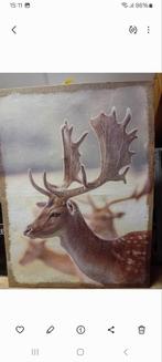 Afbeelding hert op jute, Ophalen, 50 tot 75 cm, Schilderij, 75 cm of meer