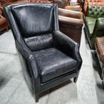Stoere hoge fauteuil vintage zwart leer + BEZORGING GRATIS, Huis en Inrichting, Fauteuils, Gebruikt, ., Chesterfield, Leer