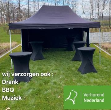 TE HUUR TENT 3X4,5MTR INCLUSIEF OP/AFBOUW EN ZIJWANDEN € 45, beschikbaar voor biedingen