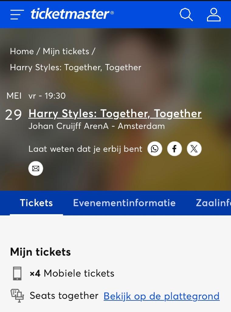 Harry Styles 4 kaarten 29-5-2026 Amsterdam, Drie personen of meer