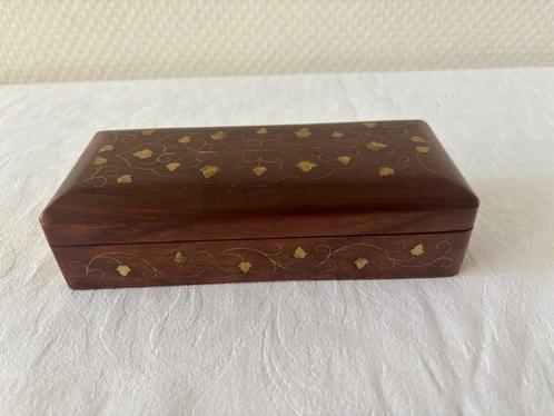 Antiek houten lepeldoosje met koperen inleg., Antiek en Kunst, Curiosa en Brocante, Ophalen of Verzenden