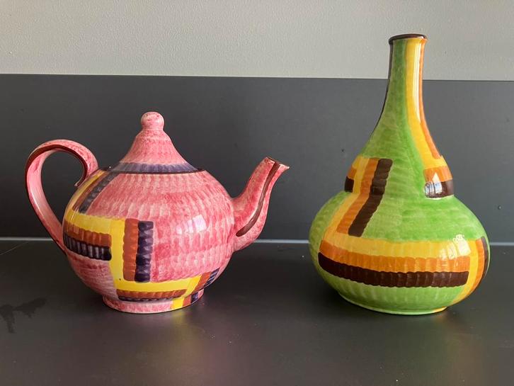 Eva Zeisel Gobelin theepot en vaas (SMF, ca 1930), Antiek en Kunst, Antiek | Keramiek en Aardewerk, Ophalen of Verzenden