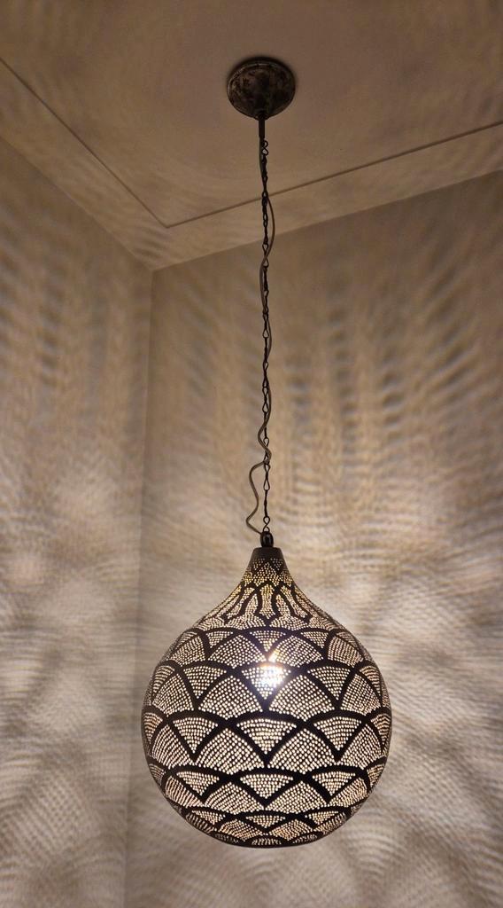 Oosterse hanglamp, verzilverd, Huis en Inrichting, Lampen | Hanglampen, Gebruikt, 75 cm of meer, Metaal, Ophalen of Verzenden