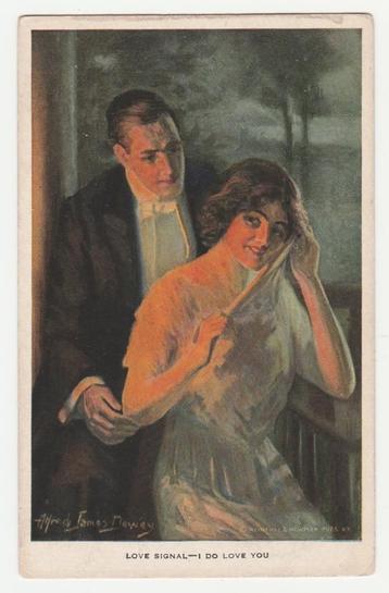 Dame en heer in lamplicht.  Illustrateurs. beschikbaar voor biedingen