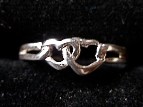 Zilveren 925 zilver ring 2 open hartjes in elkaar in 5 maten, Sieraden, Tassen en Uiterlijk, Ringen, Nieuw, Dame, Zilver, Zilver