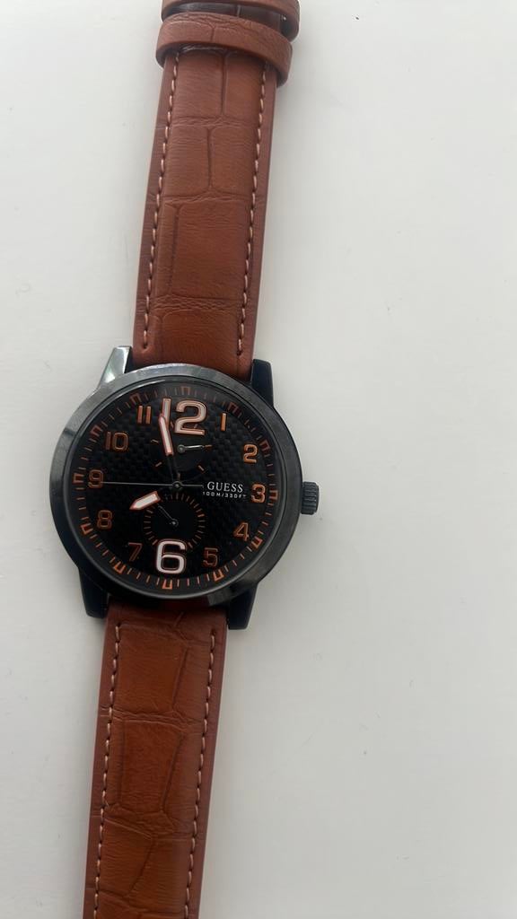 Guess Polshorloge met leren band Heren Horloge, Overige merken, Leer, Staal, Polshorloge