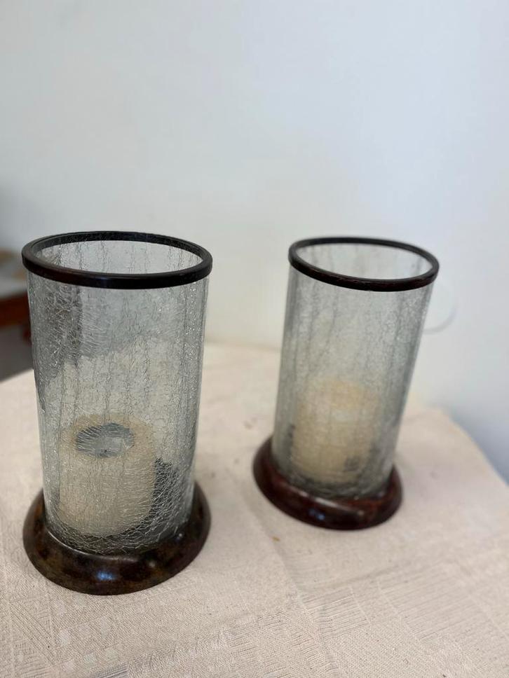 Set van 2 decoratieve kandelaars, Huis en Inrichting, Woonaccessoires | Kandelaars en Kaarsen, Zo goed als nieuw, Kandelaar, Minder dan 25 cm