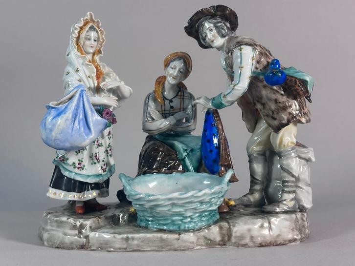 Antiek Capodimonte porseleinen groep markttafereel ca. 1900, Antiek en Kunst, Antiek | Porselein, Ophalen of Verzenden