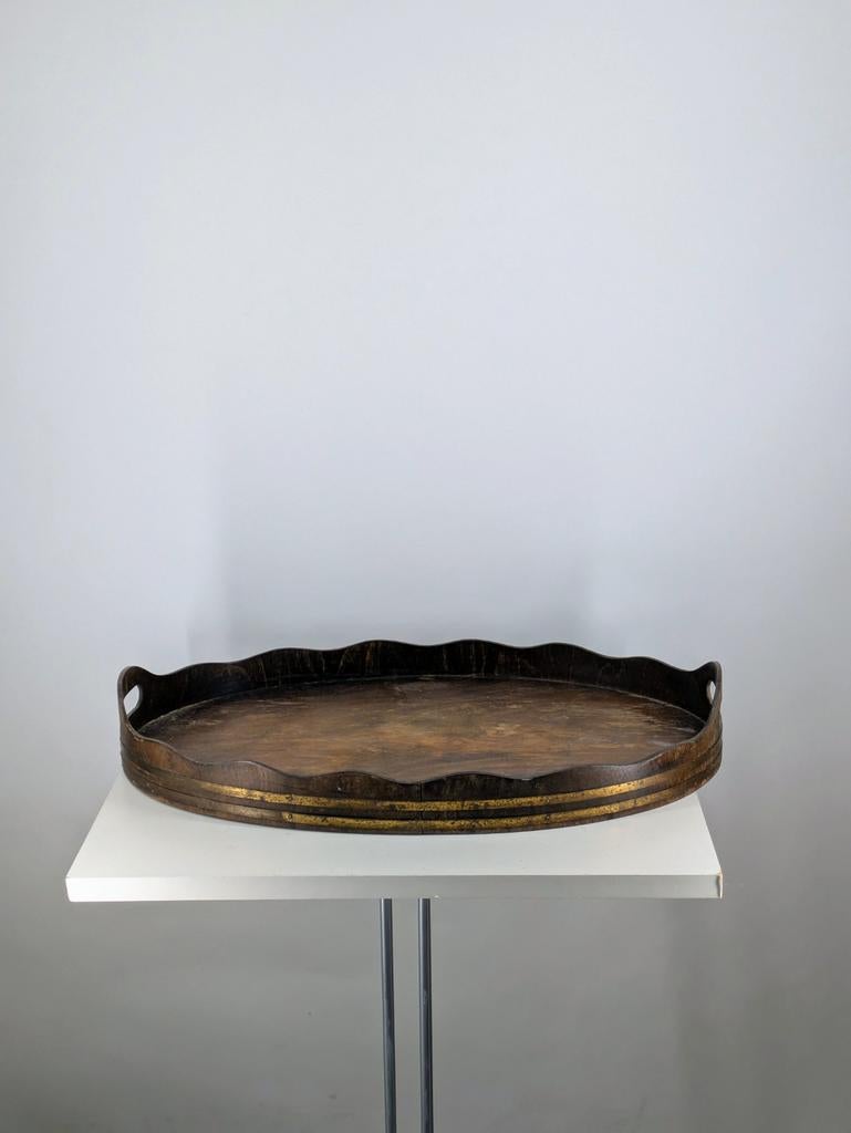 Antiek Mahonie Dienblad met Metalen Rand - 19e Eeuw, Antiek en Kunst, Ophalen of Verzenden