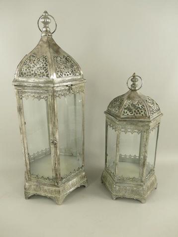 Lantaarn ijzer zilverkleur Set/2 H.50/72cm beschikbaar voor biedingen