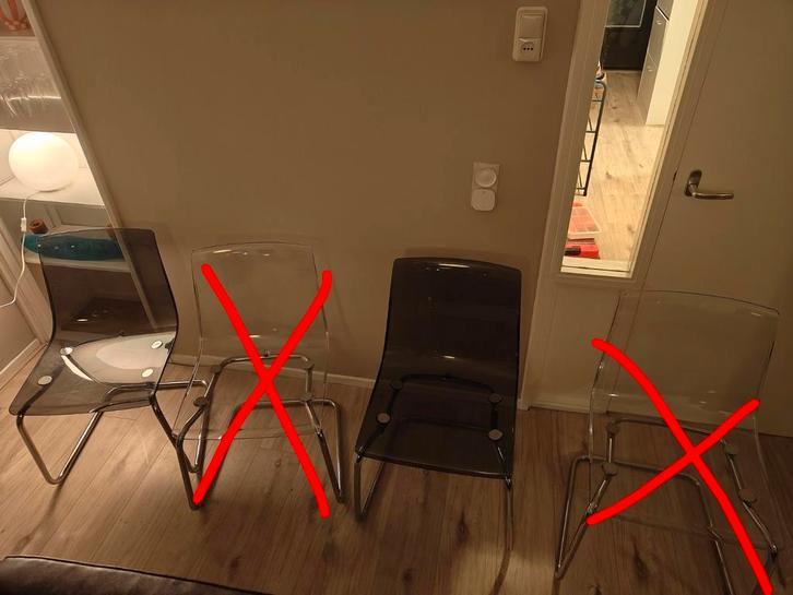 2x IKEA TOBIAS eetkamerstoel, Huis en Inrichting, Stoelen, Gebruikt, Vier, Kunststof, Metaal, Grijs, Ophalen