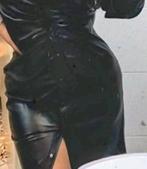 Leren Jurk met lange mouwen en split maat M, Verzenden, Zo goed als nieuw, Zwart, Onder de knie