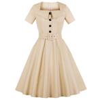 Beige jurk (retro jurkje pin up dames vrouwen rockabilly), Verzenden, Nieuw, Beige, Knielengte