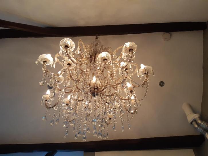 KRISTALLEN  HANGLAMP  17 LICHTPUNTEN [ ANTIEK ], Huis en Inrichting, Lampen | Hanglampen, Gebruikt, 75 cm of meer, Glas, Ophalen