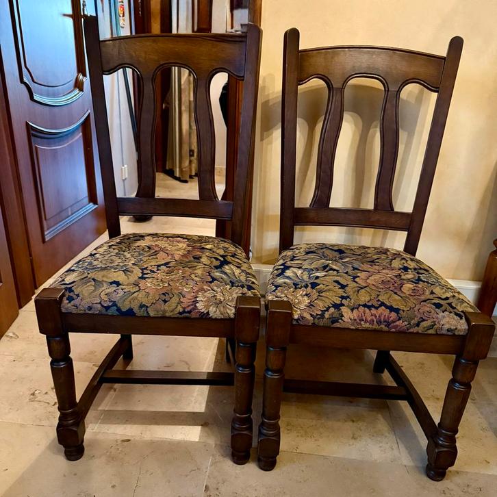 Set van 2 massief eiken stoelen, Huis en Inrichting, Stoelen, Gebruikt, Twee, Hout, Bruin, Ophalen