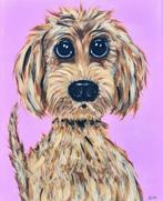 Schilderij lief hondje pup in vrolijk acryl op canvas, Antiek en Kunst, Ophalen of Verzenden