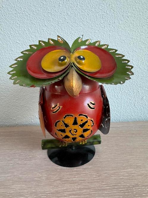 Handgemaakte, kleurrijke uil van gerecycled blik, Huis en Inrichting, Woonaccessoires | Overige, Zo goed als nieuw, Ophalen of Verzenden