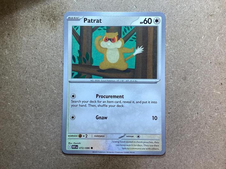 1x Patrat [WHT 072/086] (Near Mint), Hobby en Vrije tijd, Verzamelkaartspellen | Pokémon, Zo goed als nieuw, Losse kaart, Ophalen of Verzenden