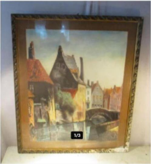 Mooie Antieke Aquarel 'De Brugse Grachten' - gesigneerd, Antiek en Kunst, Kunst | Schilderijen | Klassiek, Ophalen of Verzenden
