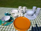 Camping servies kleur en wit, Caravans en Kamperen, Ophalen, Gebruikt