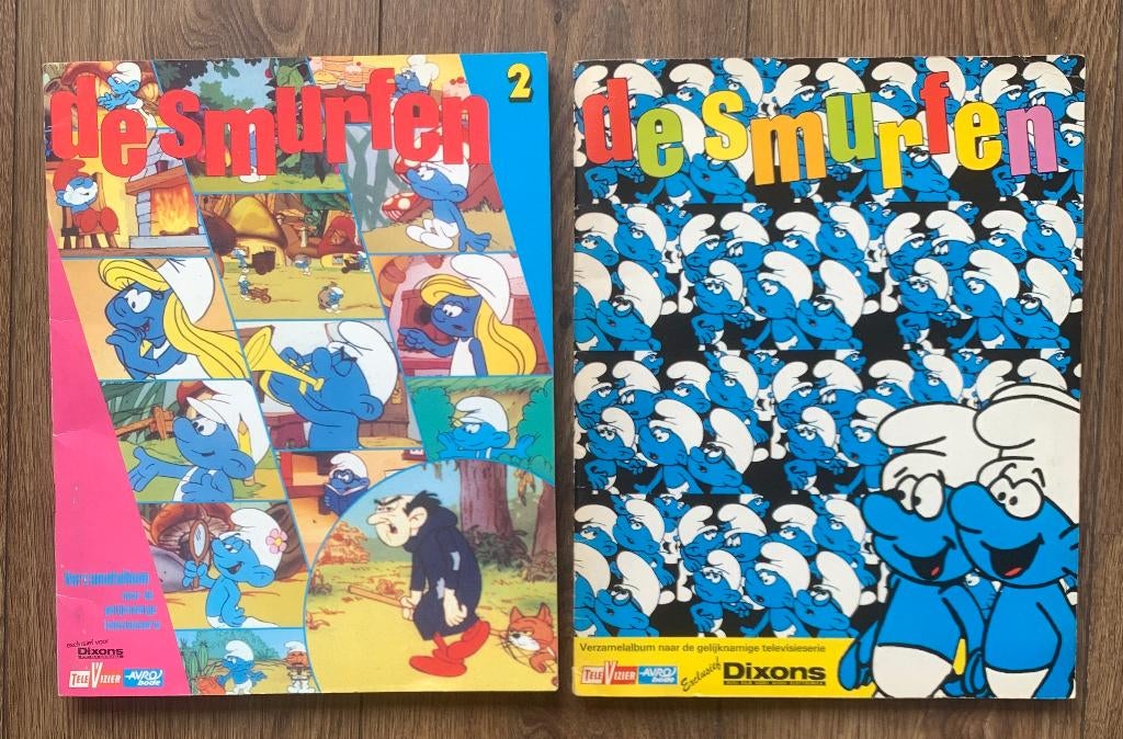 2 De Smurfen Verzamelalbums Dixons 1982 1983 plaatjesalbum, Verzamelen, Smurfen, Gebruikt, Overige typen, Verschillende Smurfen