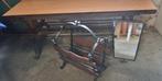 Salontafel 118.5x49.5x46 gesmeed staal, krantenbak, spiegel, Ophalen, Gebruikt, Jaren 60, 100 tot 150 cm