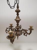 Oude Koperen Kroonluchter 3-arms voor Kaarsen, Antiek en Kunst, Ophalen, Koper of Brons