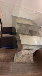 Eet tafel, Huis en Inrichting, Tafels | Eettafels, Ophalen, Natuur stenen eettafel met glazen boven blad, 50 tot 100 cm, Zo goed als nieuw