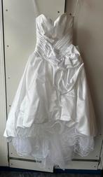 Witte strapless trouwjurk, bolero, schuine onderkant, sleep, Kleding | Dames, Ophalen, Zo goed als nieuw, Wit, Trouwjurk