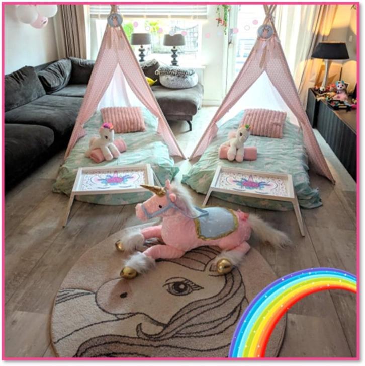 Unicorn Eenhoorn tipi slaapfeest verjaardag meisje, Hobby en Vrije tijd, Feestartikelen | Verhuur, Zo goed als nieuw, Verjaardag