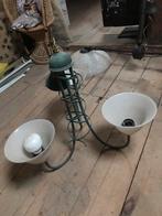 Hanglamp met donkergroen metalen frame, met gouden accenten., Ophalen of Verzenden, Zo goed als nieuw, Glas, Klassiek