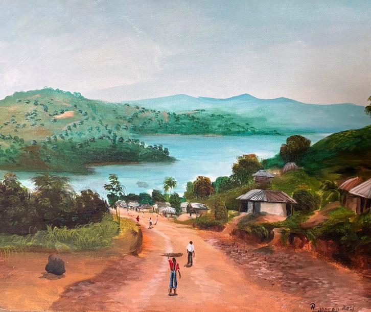 handgeschilderd Afrikaans landschap, Antiek en Kunst, Kunst | Schilderijen | Modern, Ophalen of Verzenden