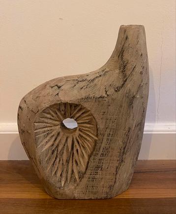 (5) handgemaakte houten smalle vaas - wit +/- 30cm  beschikbaar voor biedingen