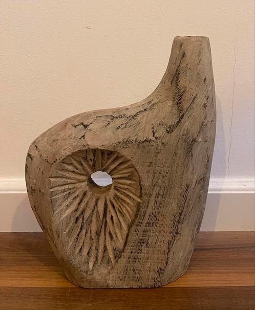 (5) handgemaakte houten smalle vaas - wit +/- 30cm, Antiek en Kunst, Kunst | Beelden en Houtsnijwerken, Ophalen of Verzenden