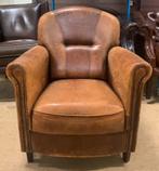 Prachtige Schaapslederen Chesterfield Fauteuil Cognac Bruin, Gebruikt, Ophalen of Verzenden, 75 tot 100 cm, Leer