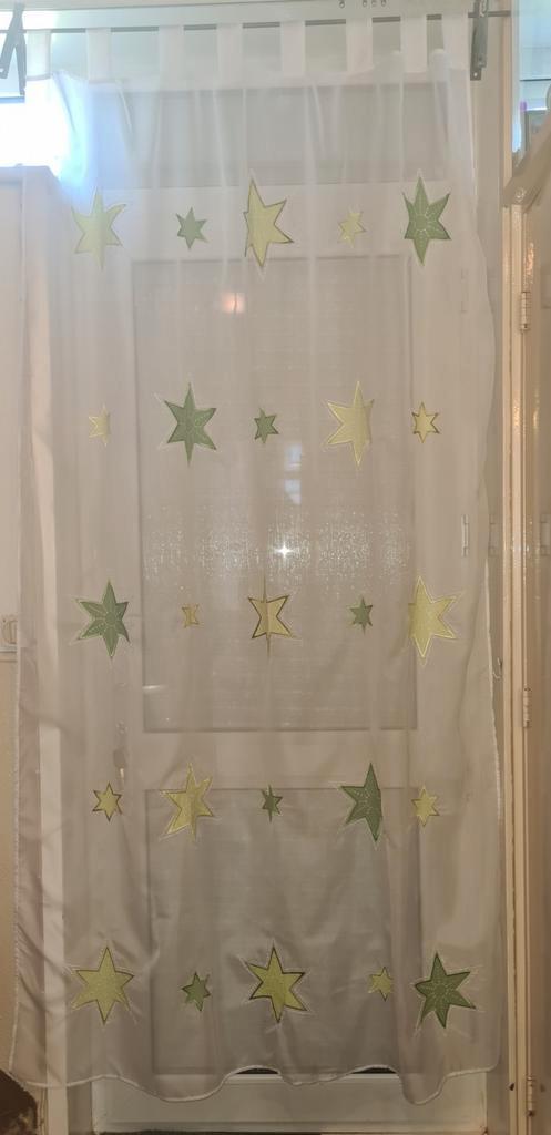 Vitrageset, wit met stermotief. H.2.15 mtr. Als nieuw!, Huis en Inrichting, Stoffering | Gordijnen en Lamellen, Zo goed als nieuw