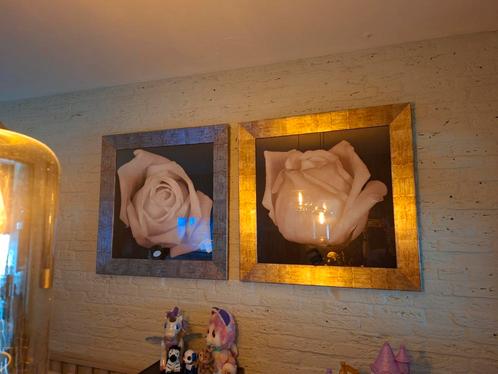 2 Grote Schilderijen met Rozen, Huis en Inrichting, Woonaccessoires | Schilderijen, Tekeningen en Foto's, Zo goed als nieuw, Schilderij